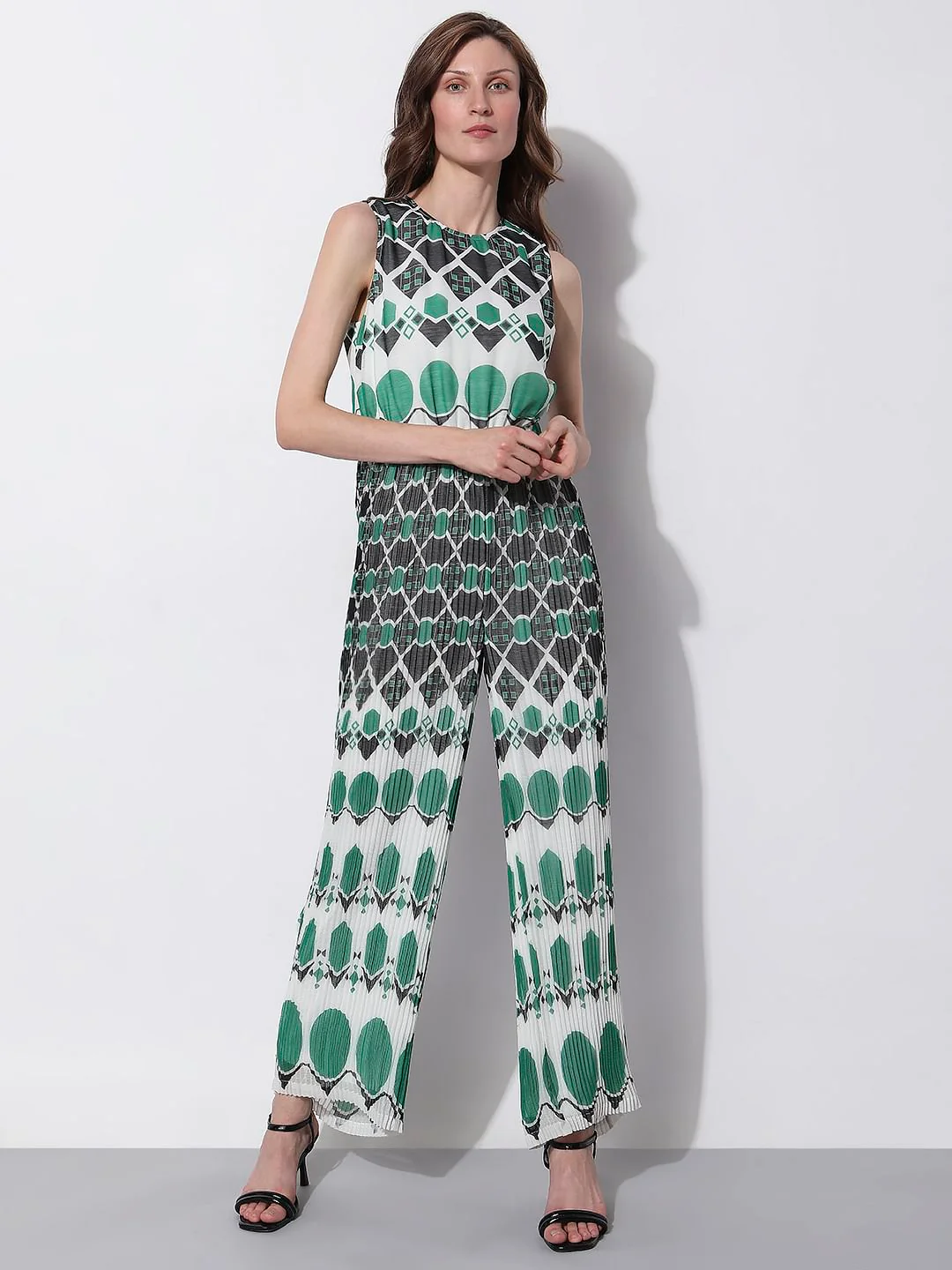 Green Geometric Print Jumpsuit - Image 2