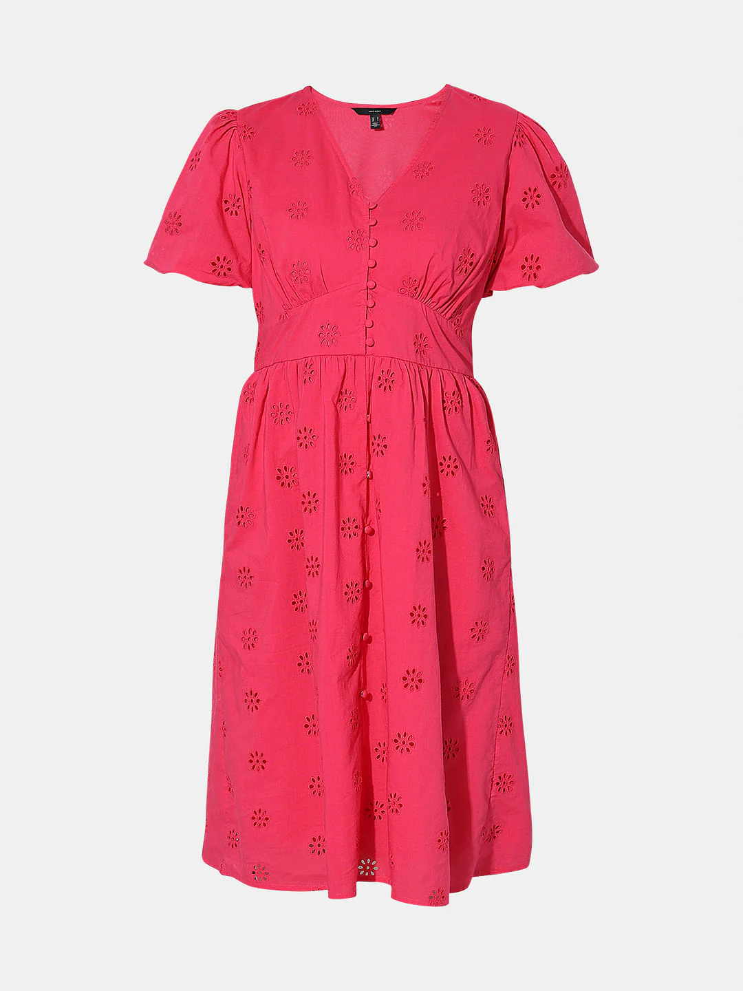 Dark Pink Floral Schiffli Print Dress - Image 6