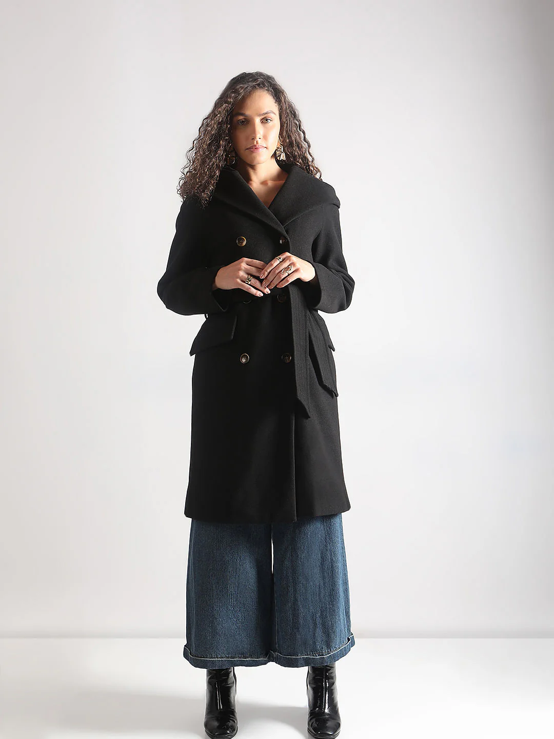 Black Double-Breasted Long Coat