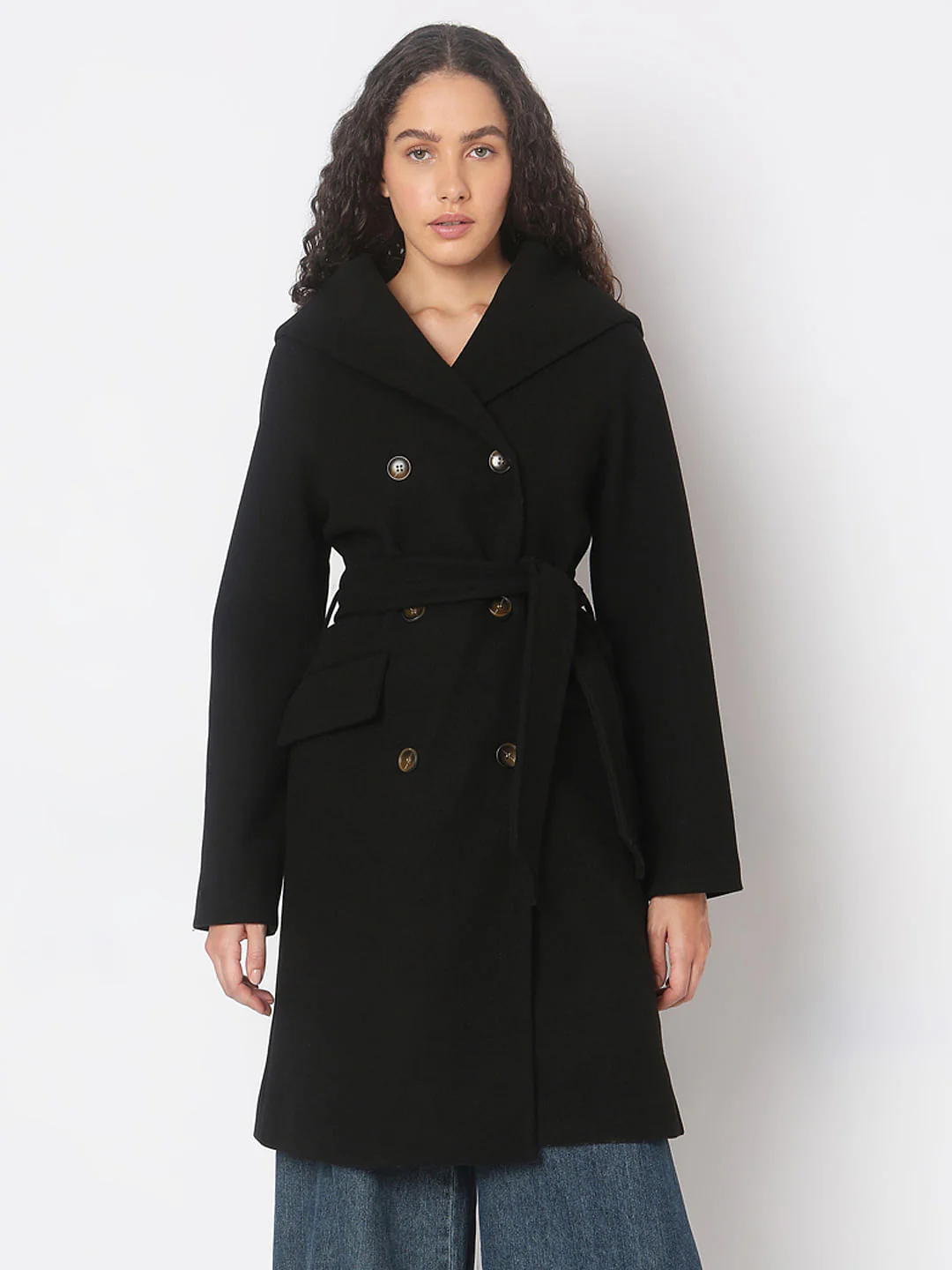 Black Double-Breasted Long Coat - Image 2