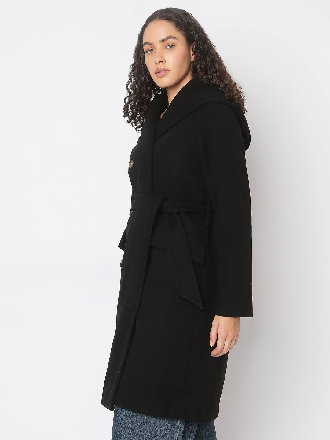 Black Double-Breasted Long Coat - Image 3