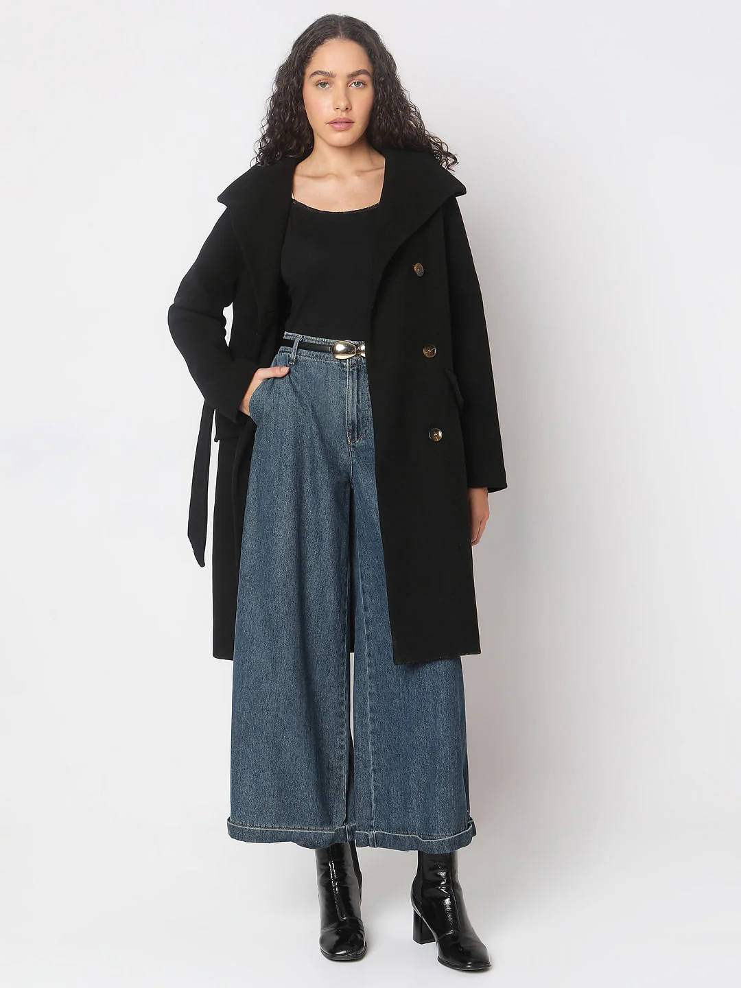 Black Double-Breasted Long Coat - Image 5