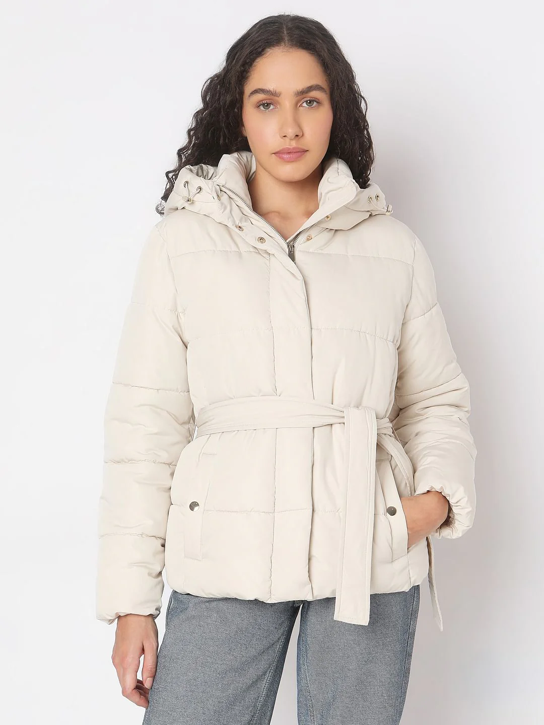 Beige Hooded Puffer Jacket - Image 2