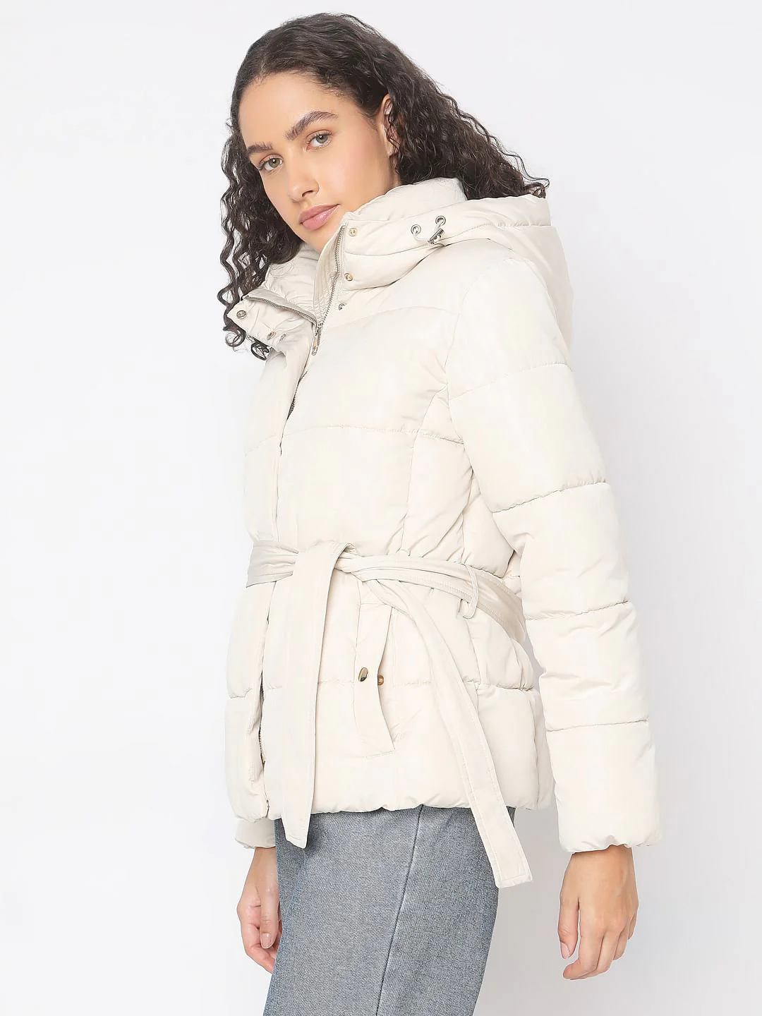 Beige Hooded Puffer Jacket - Image 3