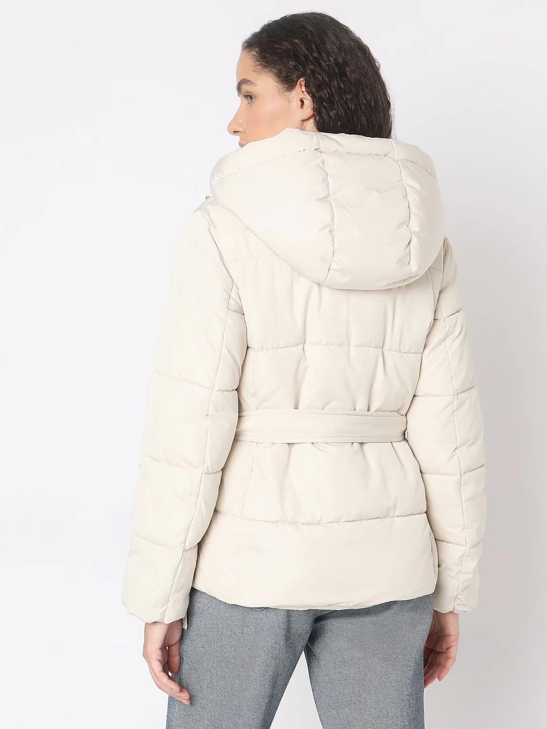 Beige Hooded Puffer Jacket - Image 4