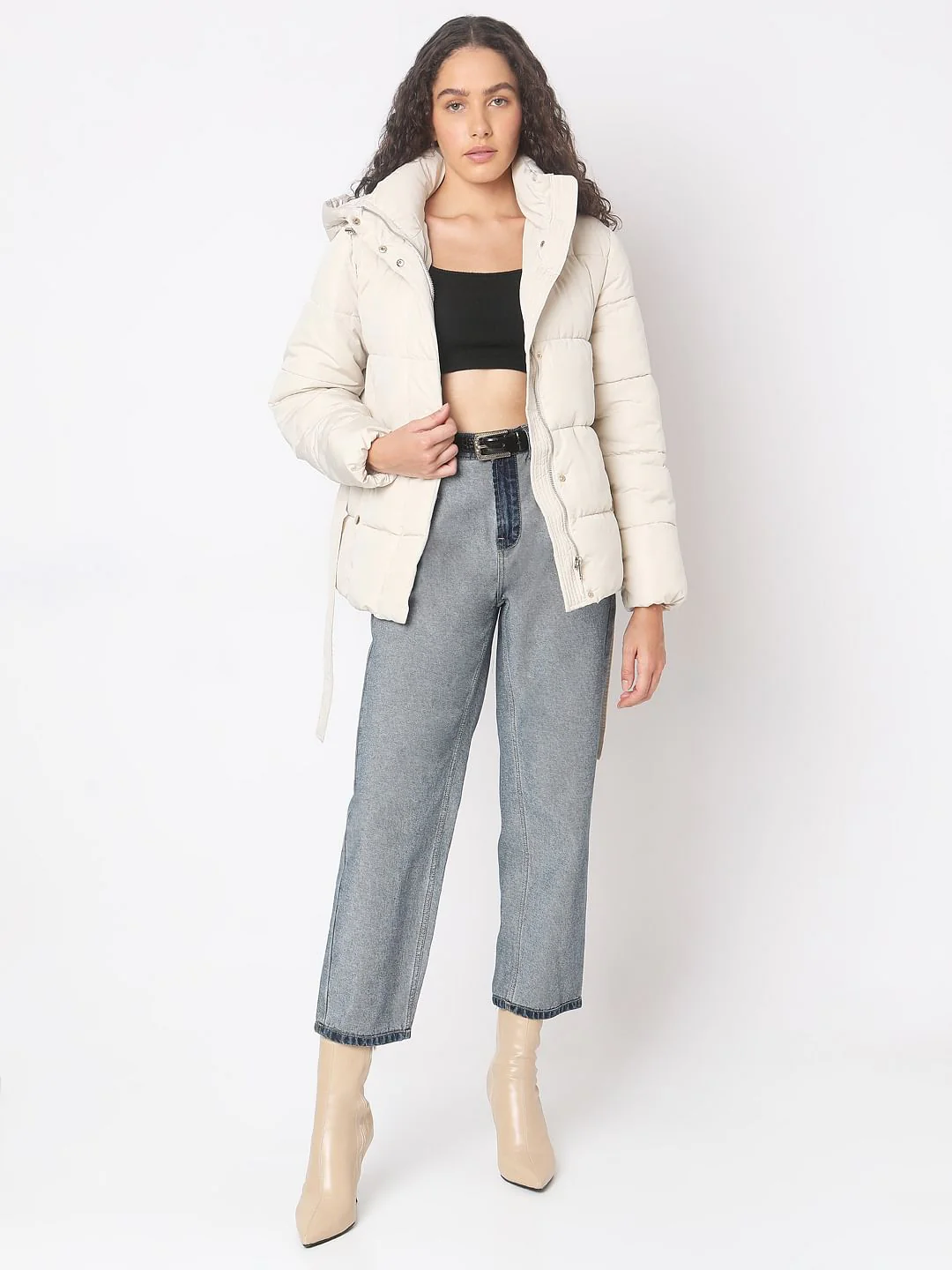 Beige Hooded Puffer Jacket - Image 5