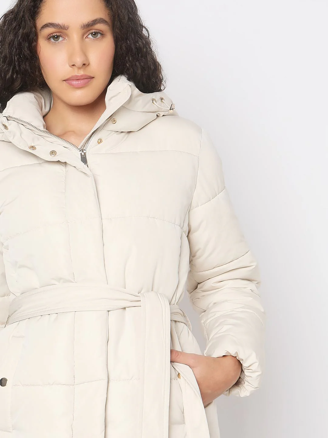 Beige Hooded Puffer Jacket - Image 6