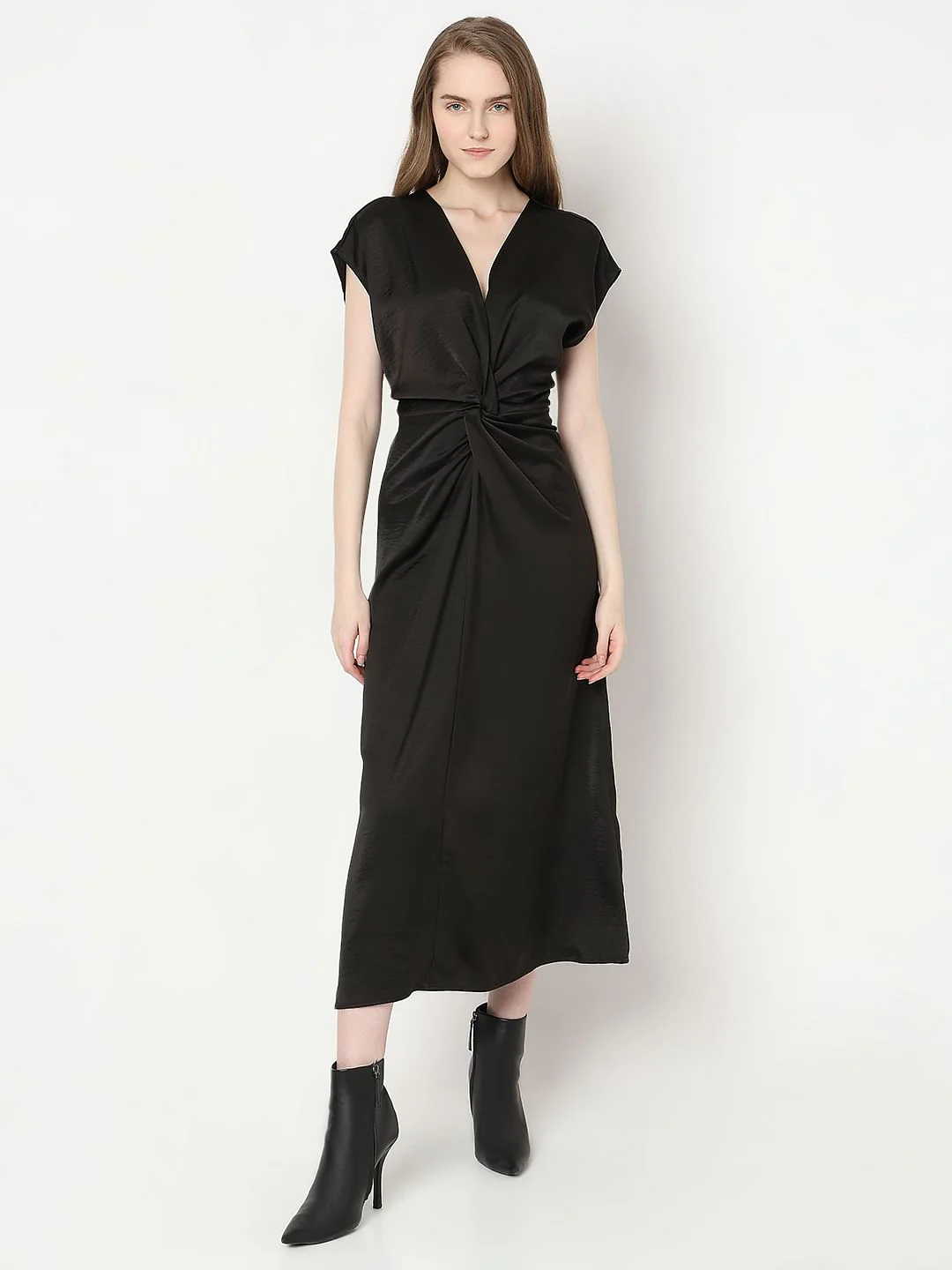 Black Front Knot Midi Dress - Image 2