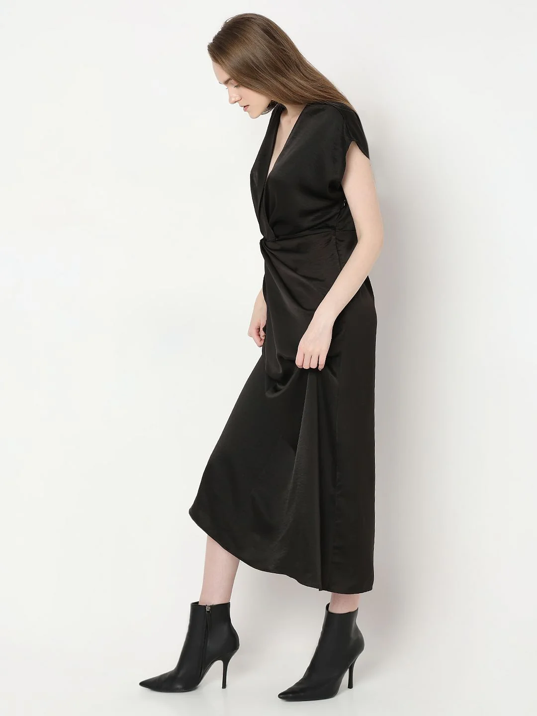 Black Front Knot Midi Dress - Image 3