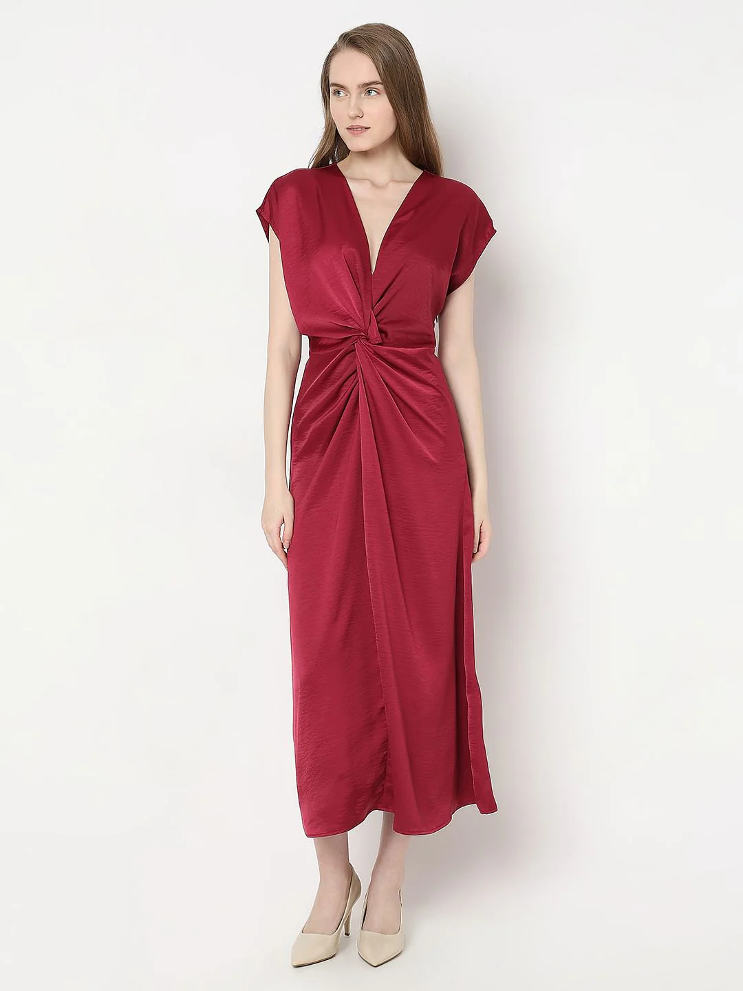 Red Front Knot Midi Dress - Image 2