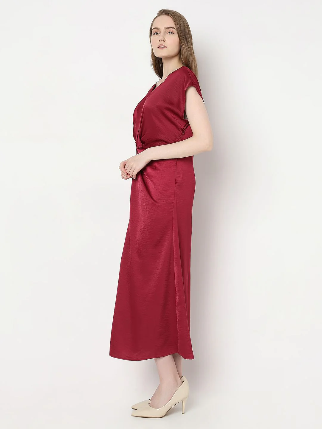 Red Front Knot Midi Dress - Image 3
