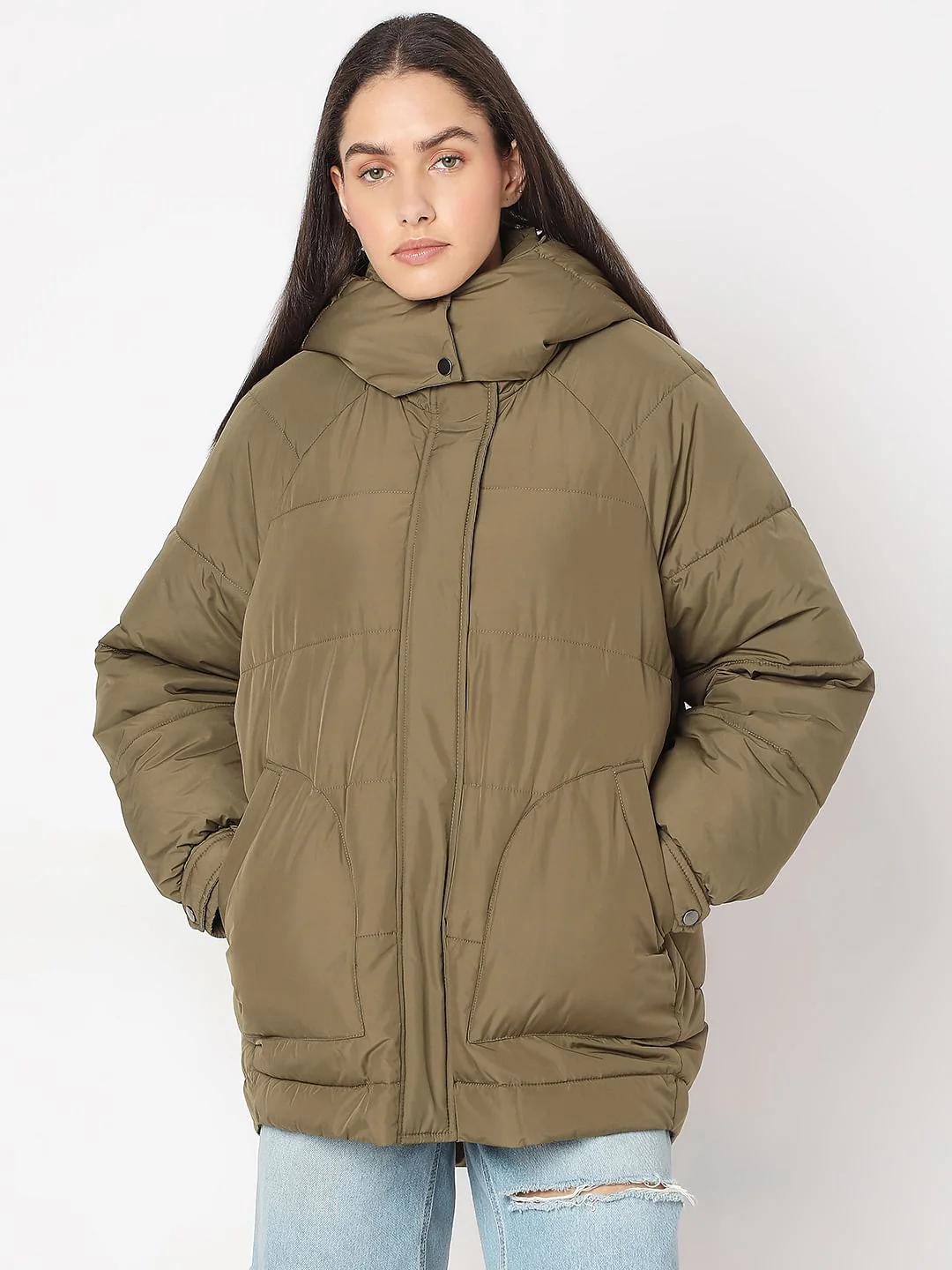 Brown Hooded Oversized Puffer Jacket - Image 2