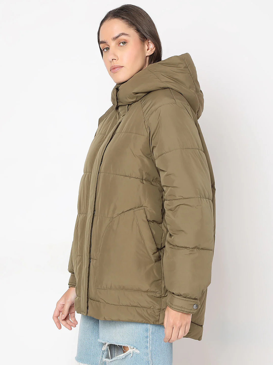 Brown Hooded Oversized Puffer Jacket - Image 3