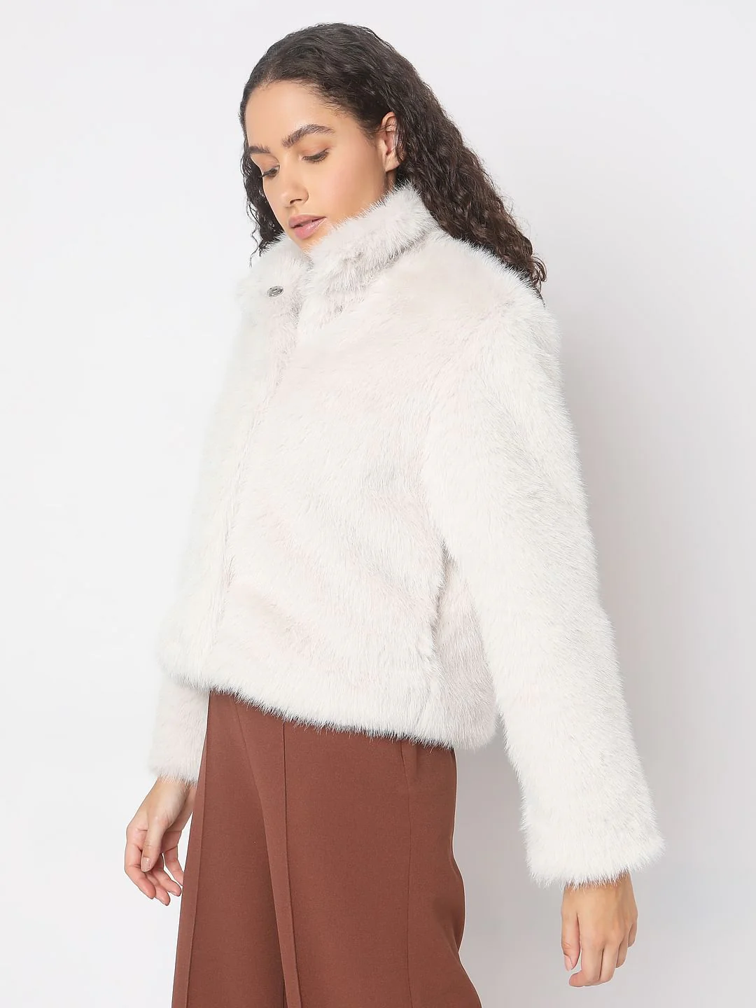Beige Furry Hooded Short Jacket - Image 3