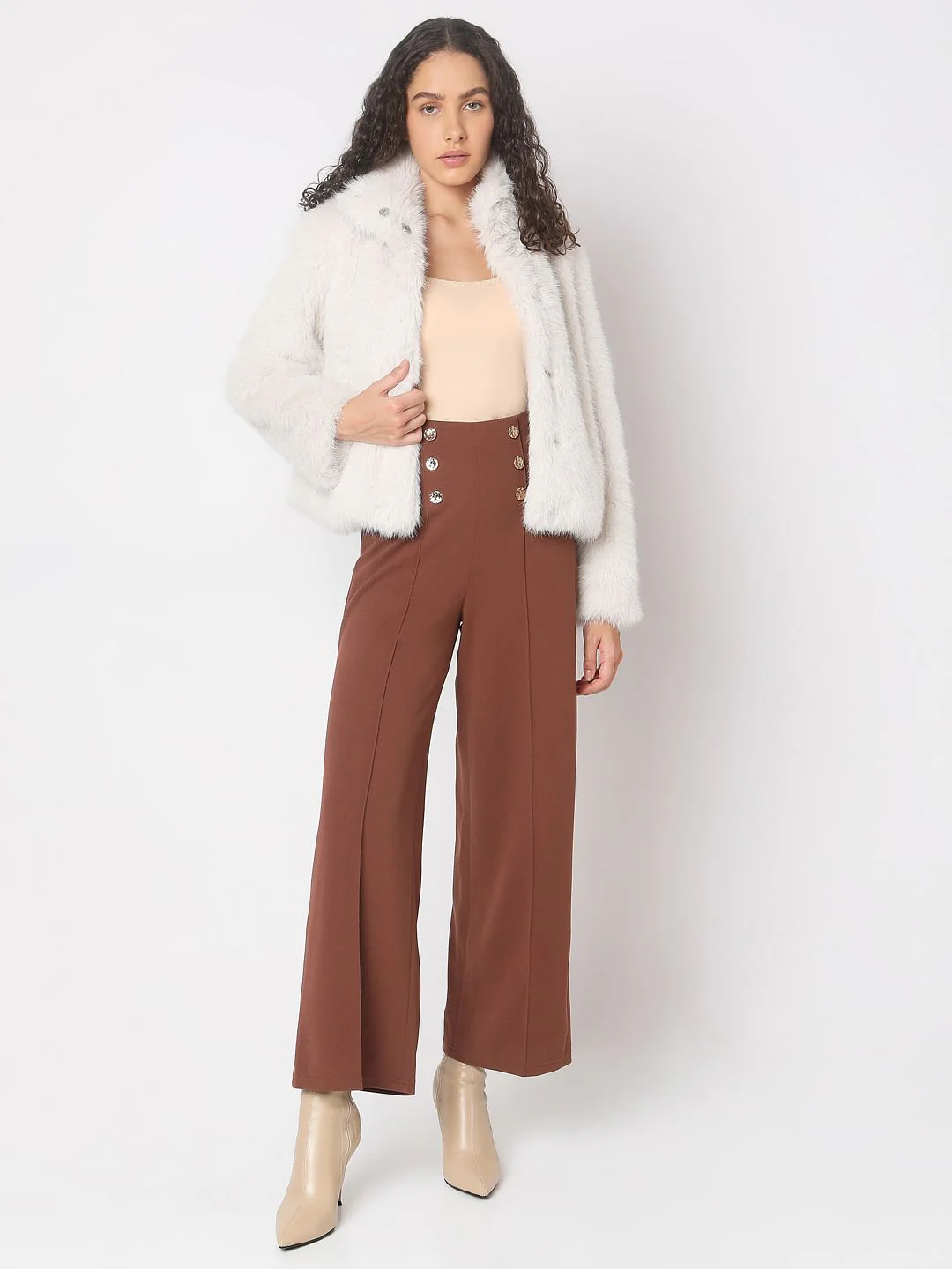 Beige Furry Hooded Short Jacket - Image 5