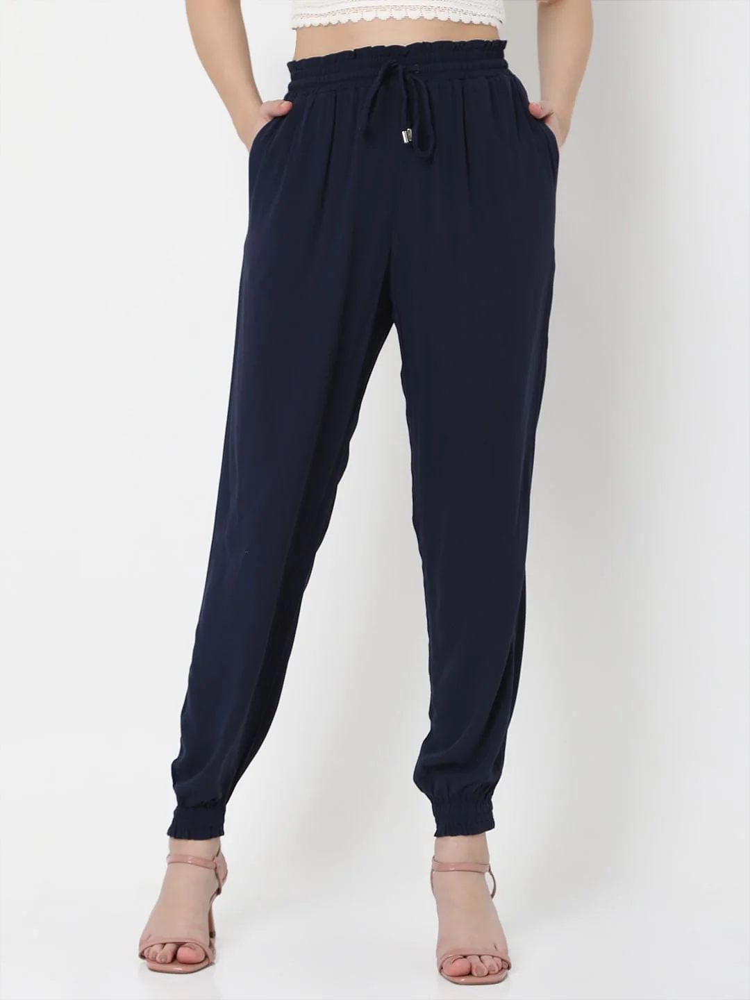 Navy Blue Mid Rise Cargo Pants - Image 2