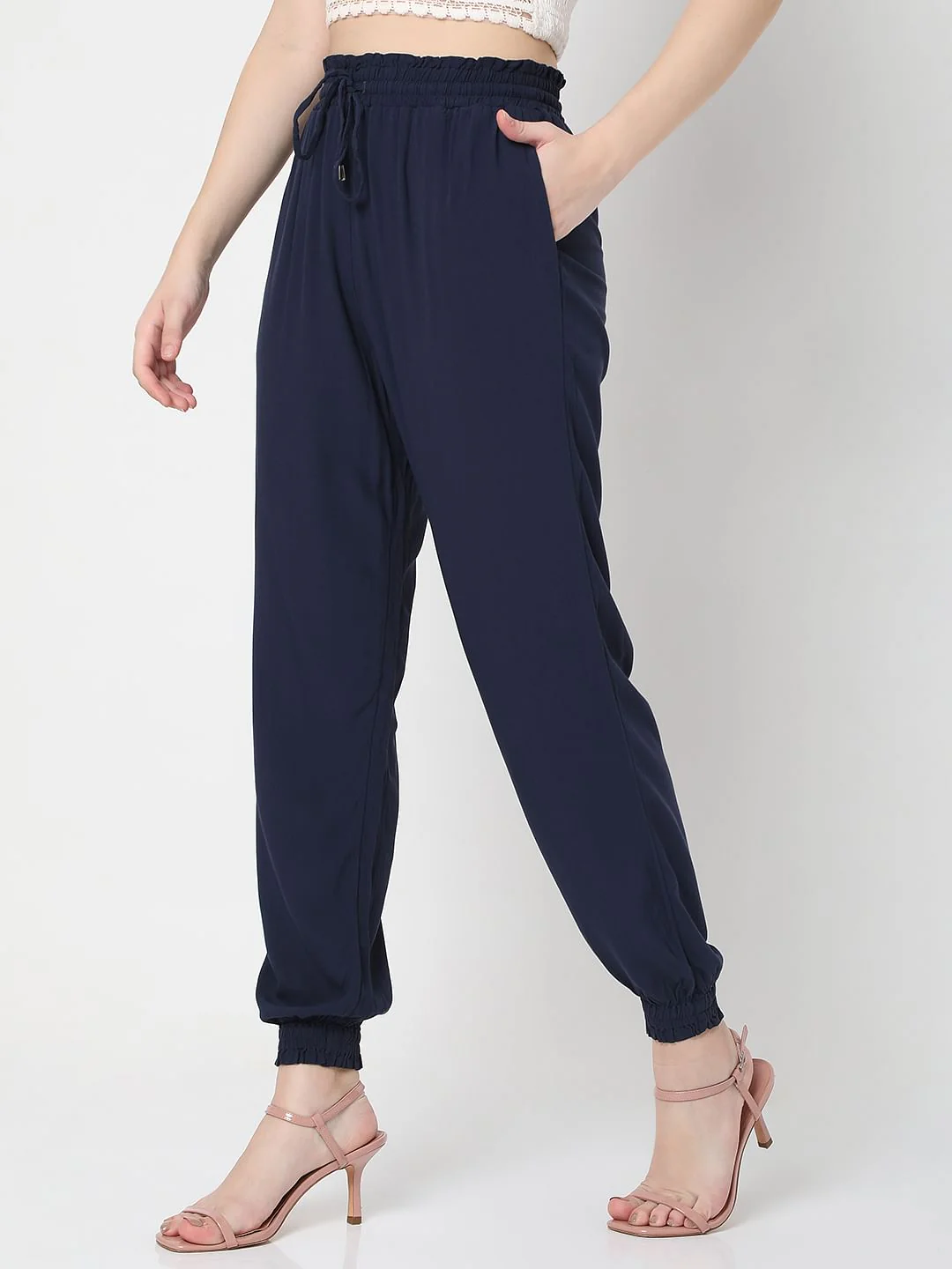Navy Blue Mid Rise Cargo Pants - Image 3