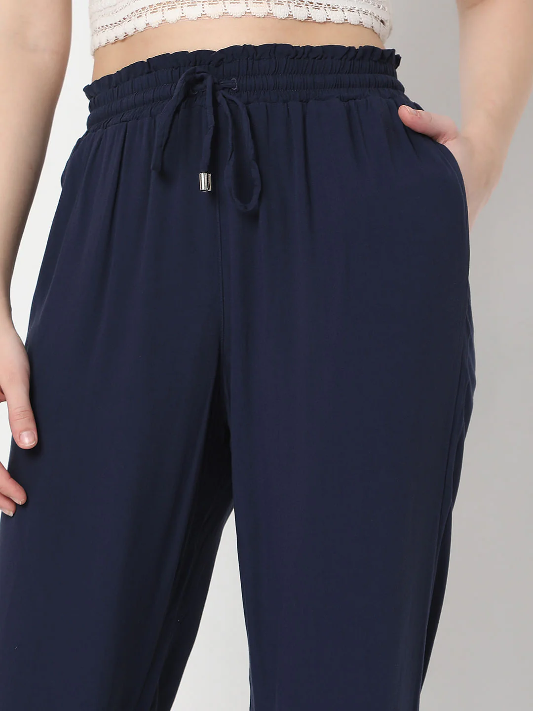 Navy Blue Mid Rise Cargo Pants - Image 6