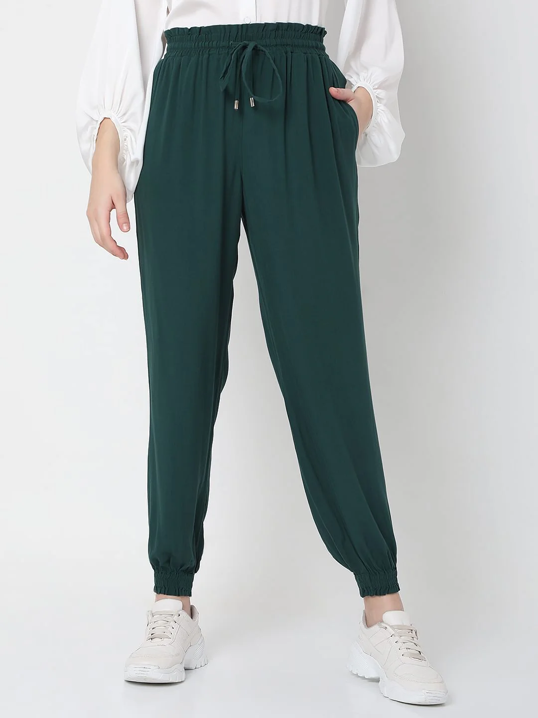 Dark Green Mid Rise Cargo Pants - Image 2