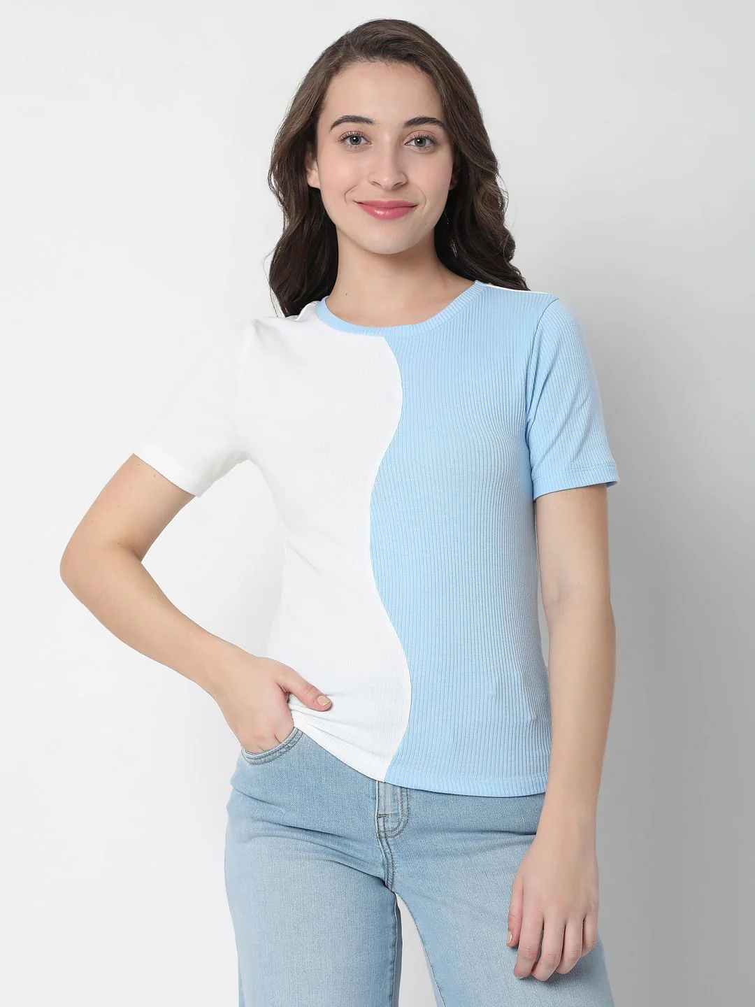 White Colourblocked Knit Top - Image 2