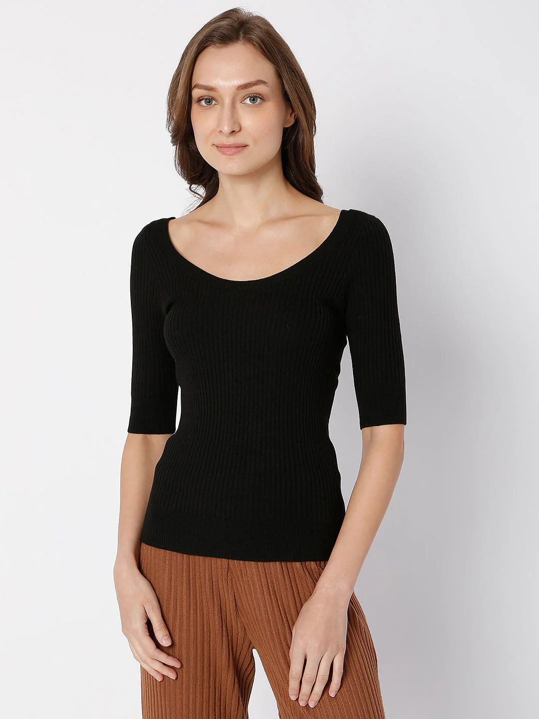 Black Ribbed Knit Top - Image 2