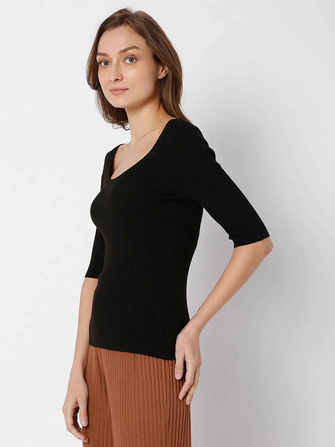 Black Ribbed Knit Top - Image 3