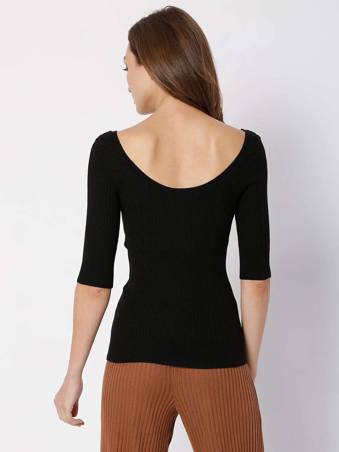Black Ribbed Knit Top - Image 4