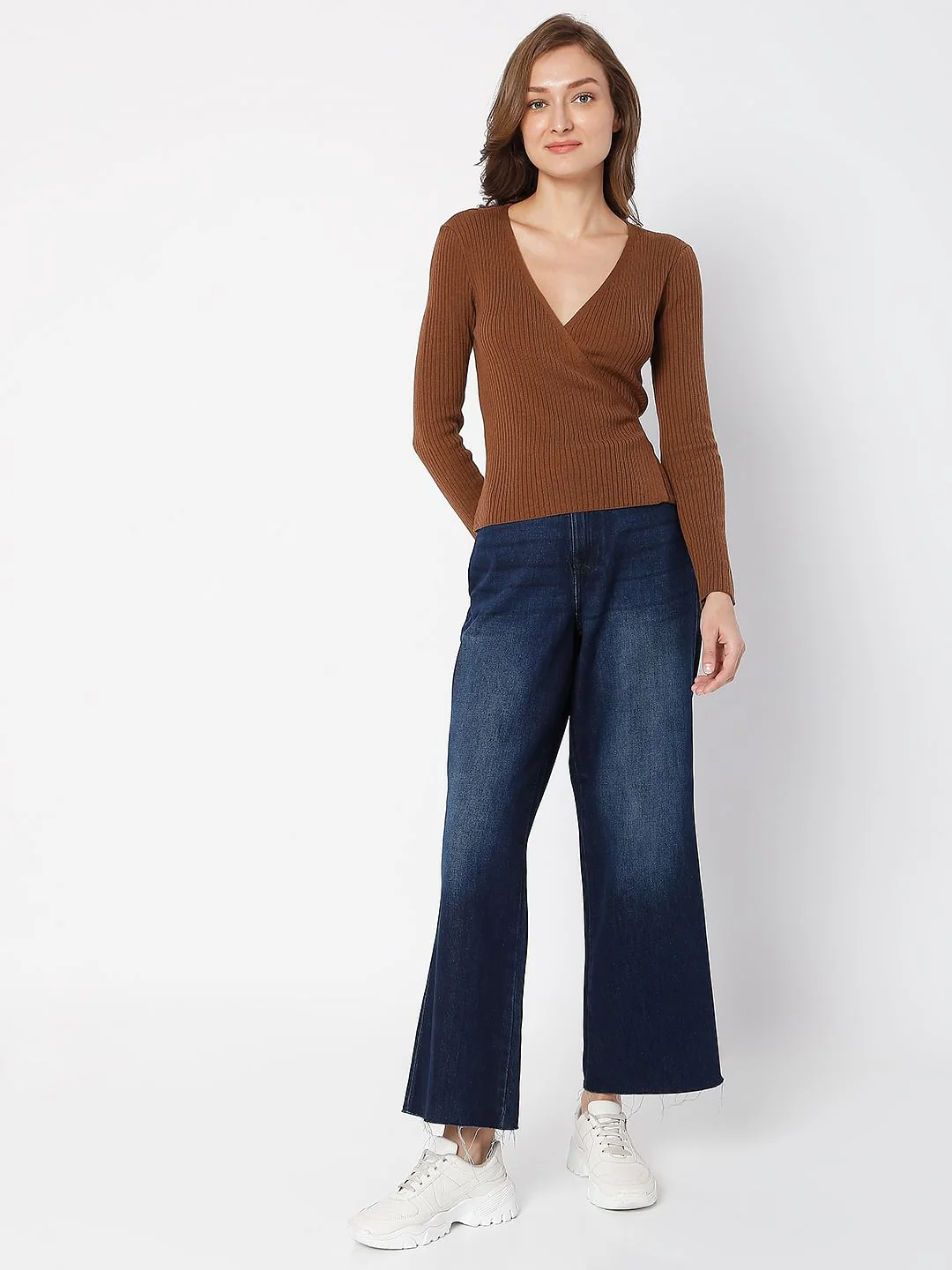 Brown Ribbed Wrap Top - Image 5