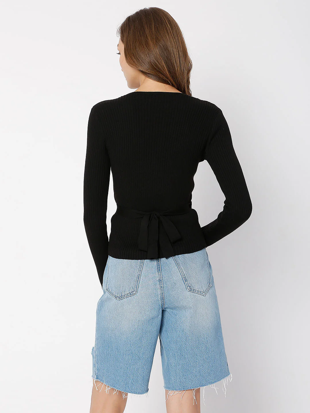 Black Ribbed Wrap Top - Image 4