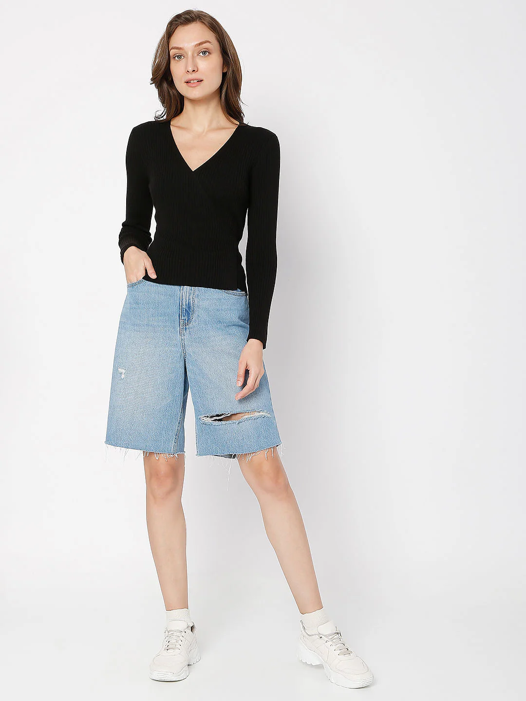 Black Ribbed Wrap Top - Image 5