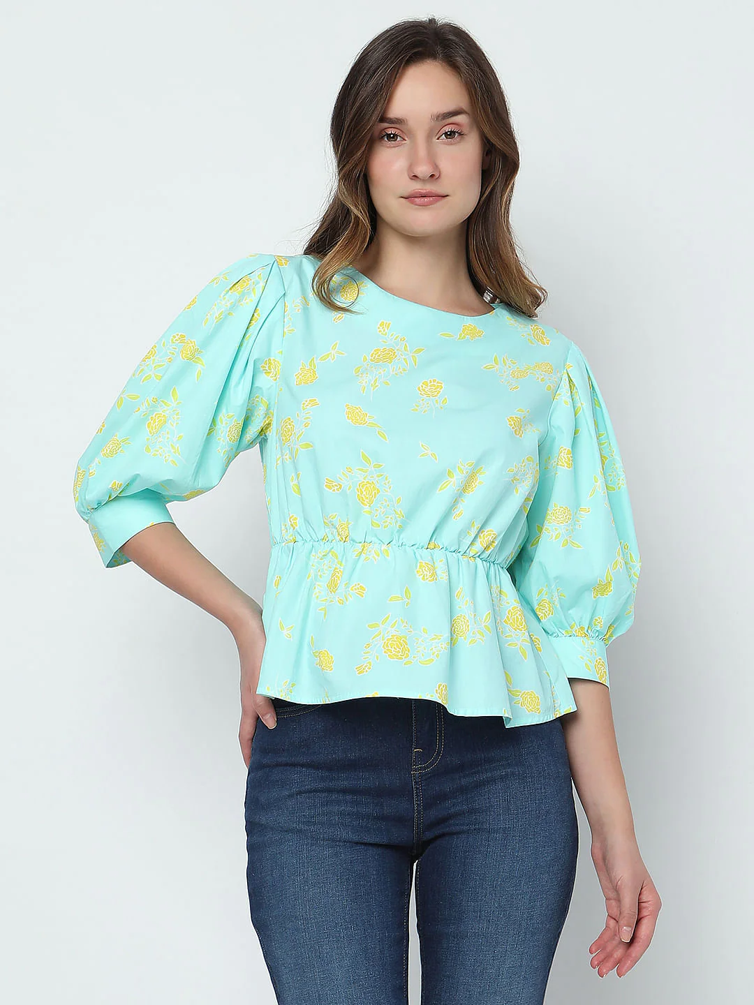 Green Floral Boatneck Top - Image 2