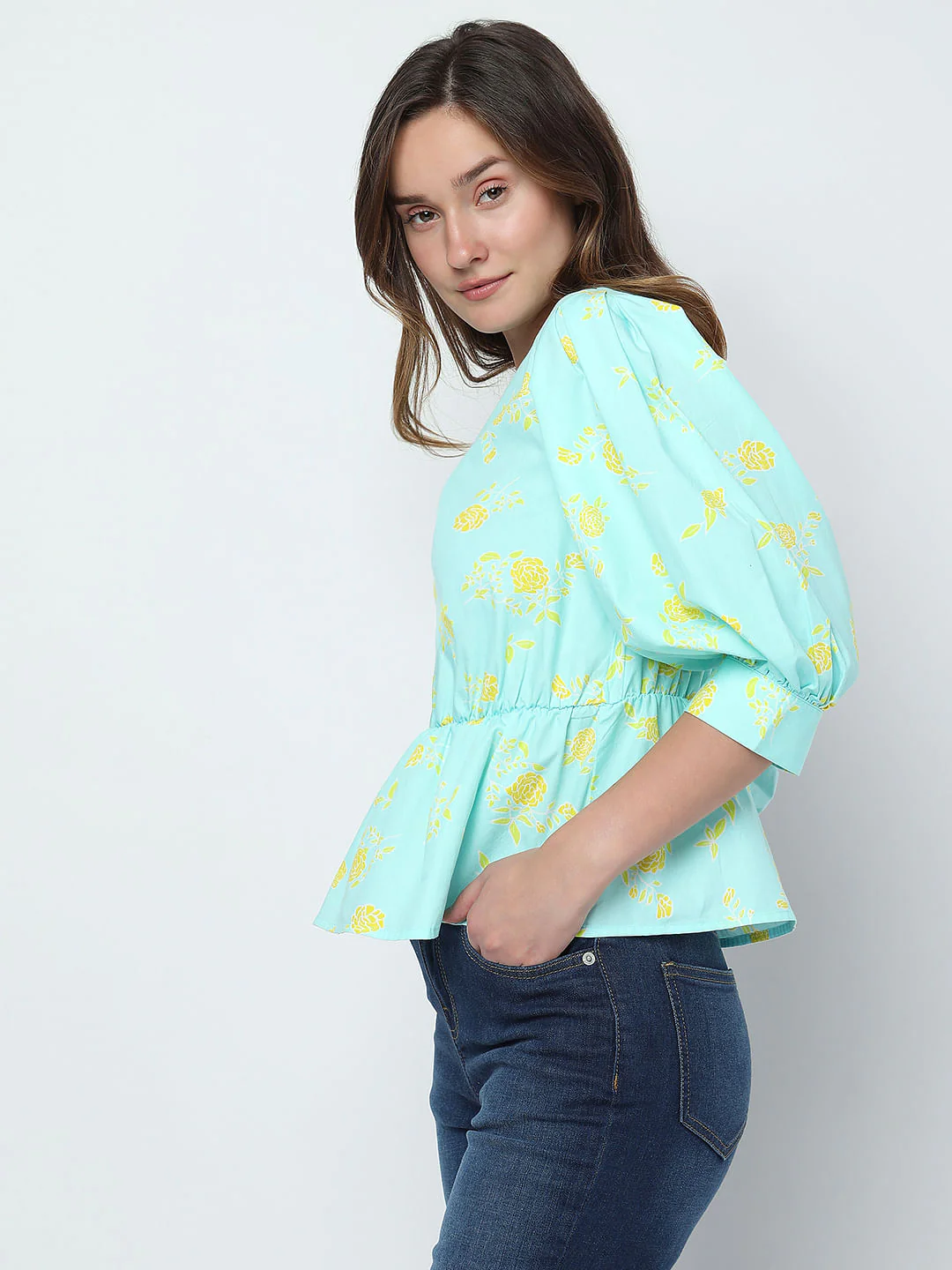 Green Floral Boatneck Top - Image 3