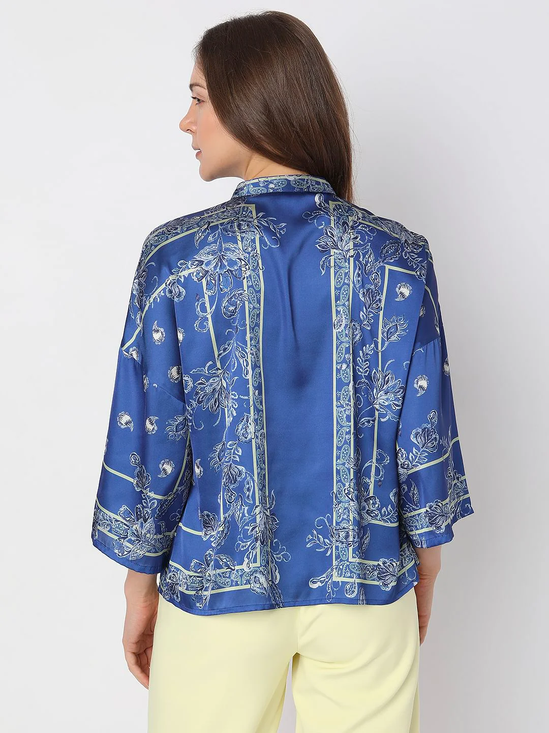 Blue Floral Mandarin Collar Shirt - Image 4