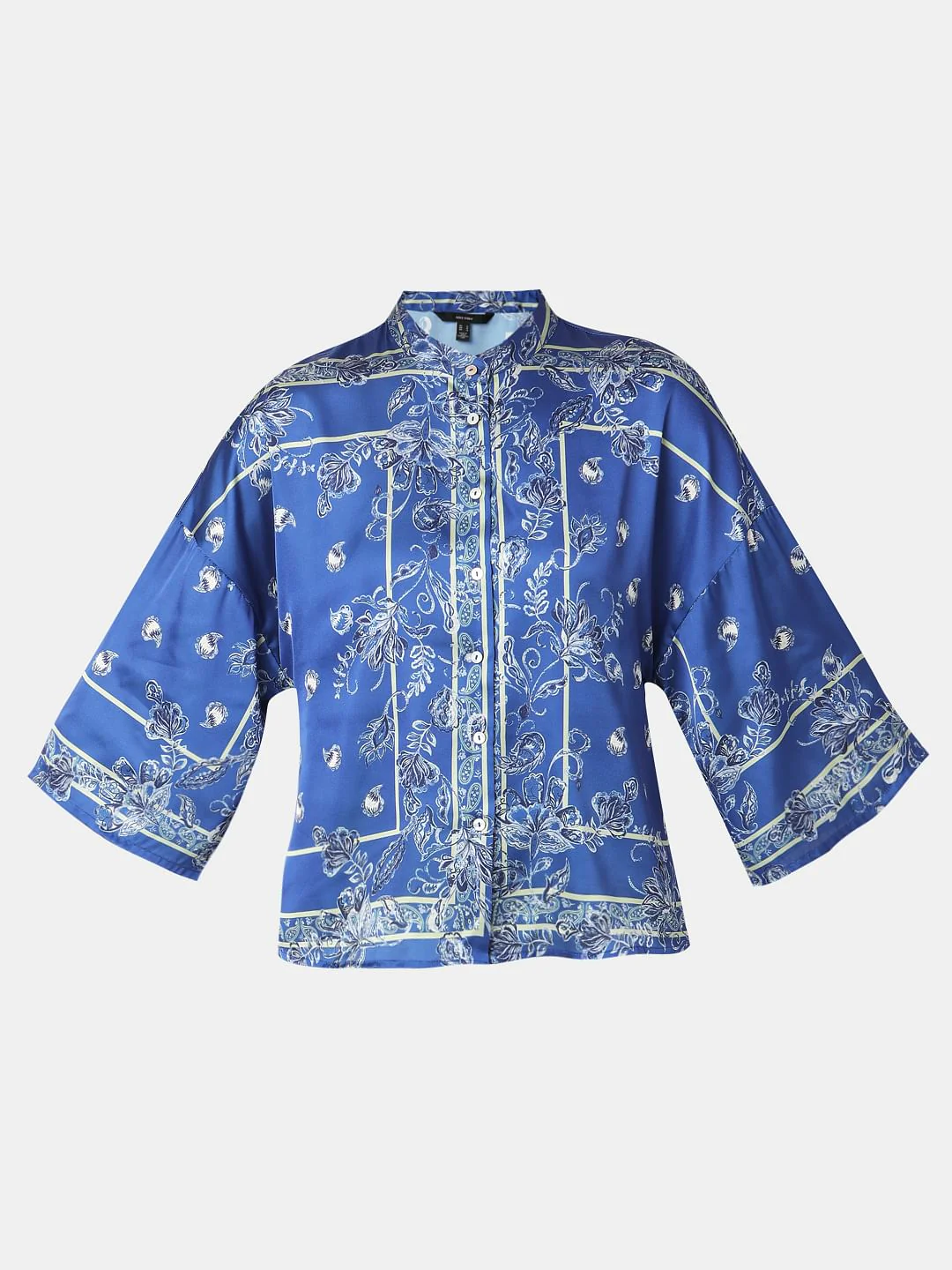 Blue Floral Mandarin Collar Shirt - Image 7