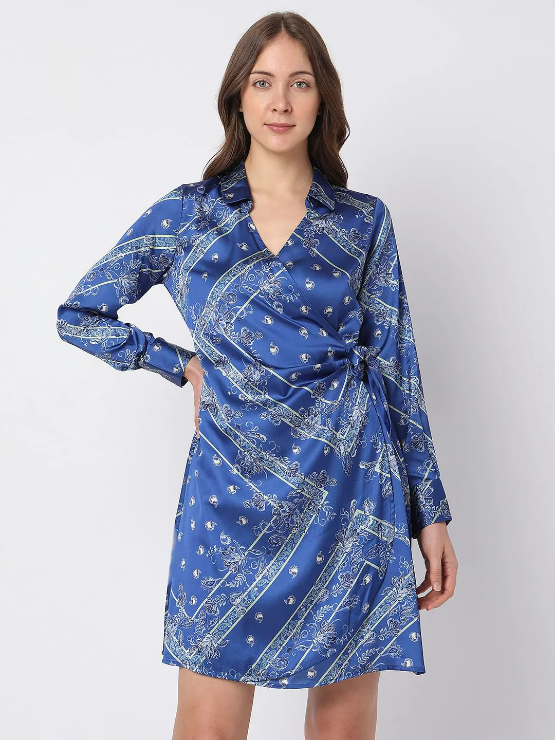 Blue Printed Wrap Dress - Image 2