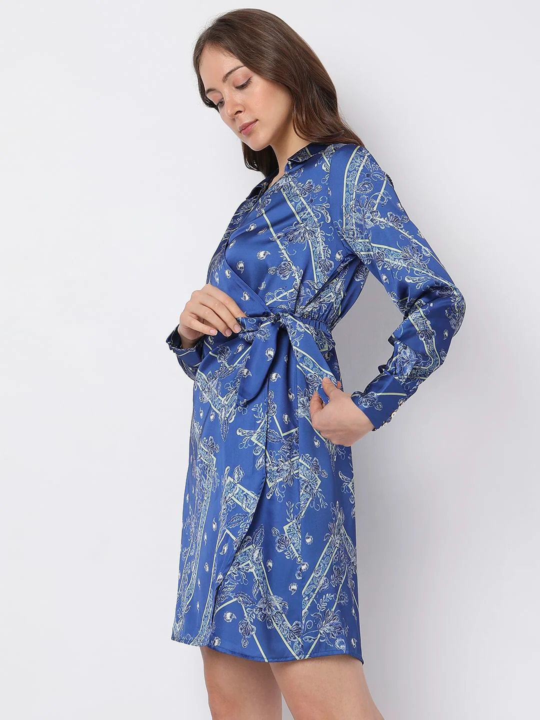 Blue Printed Wrap Dress - Image 3