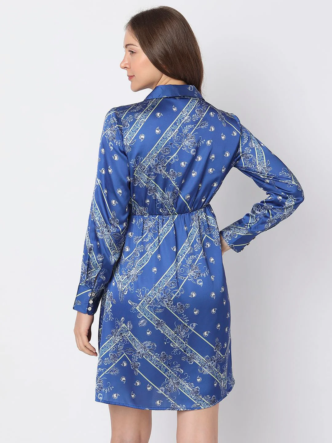 Blue Printed Wrap Dress - Image 4