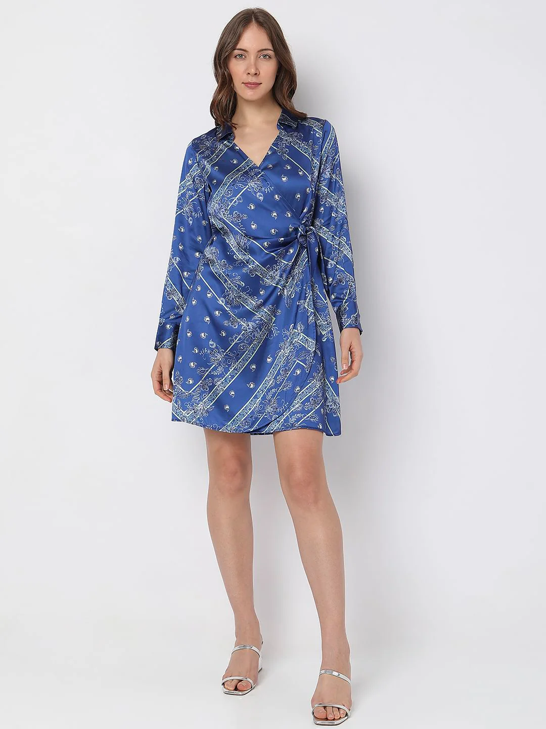 Blue Printed Wrap Dress - Image 5