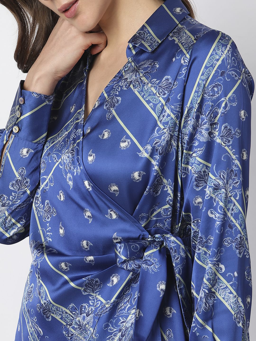 Blue Printed Wrap Dress - Image 6