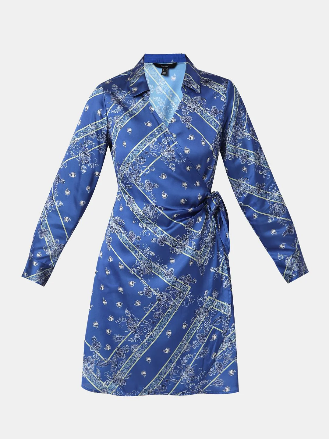 Blue Printed Wrap Dress - Image 7