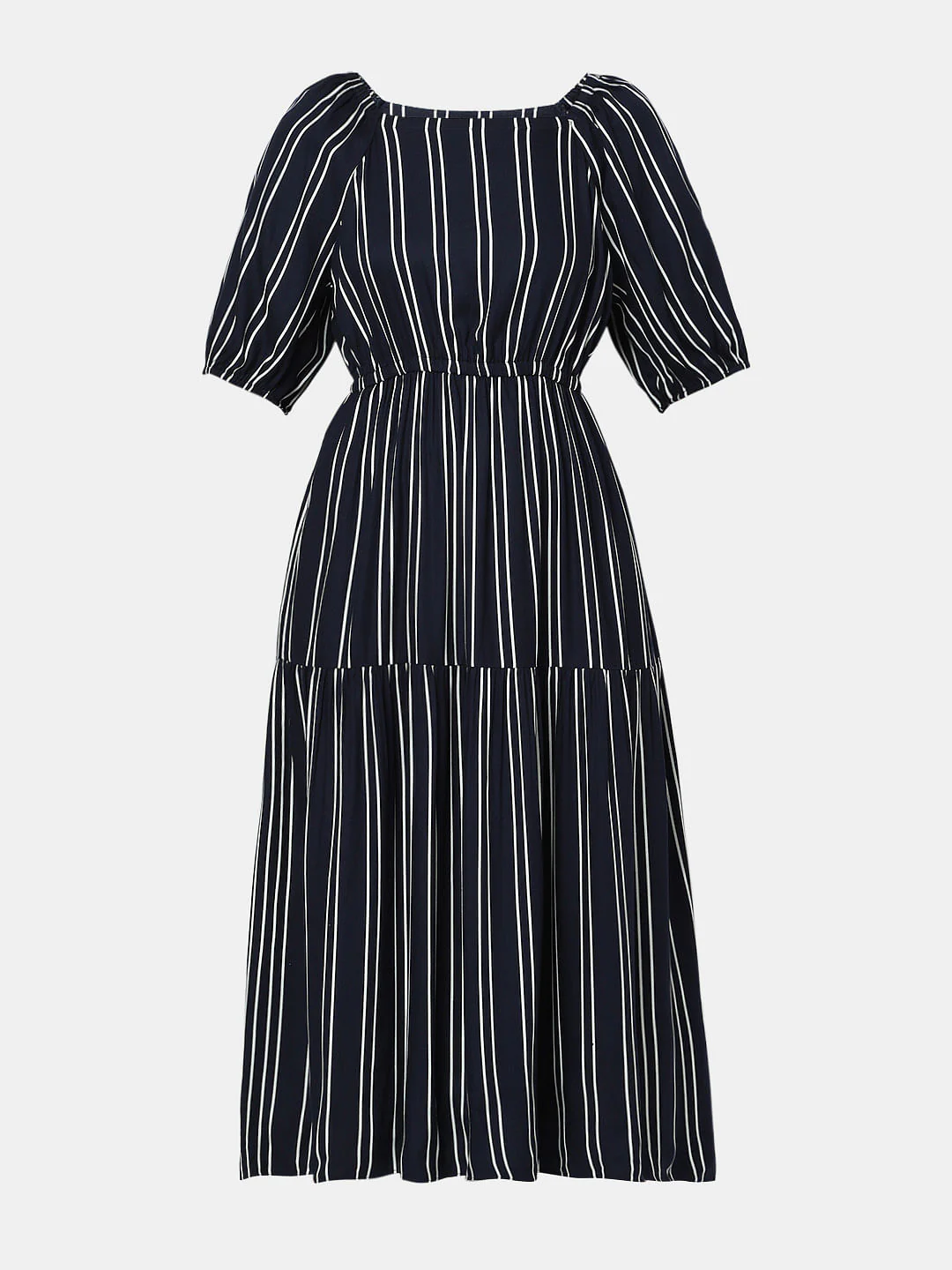 Navy Blue Striped Midi Dress - Image 6