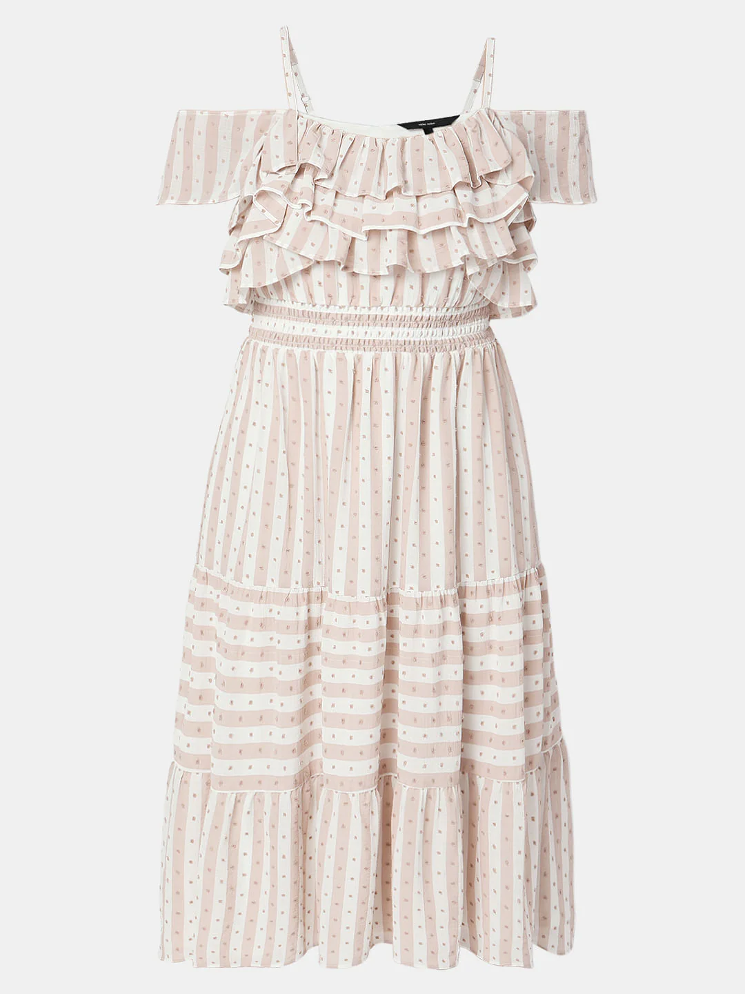 Beige Printed Cold-Shoulder Midi Dress - Image 6