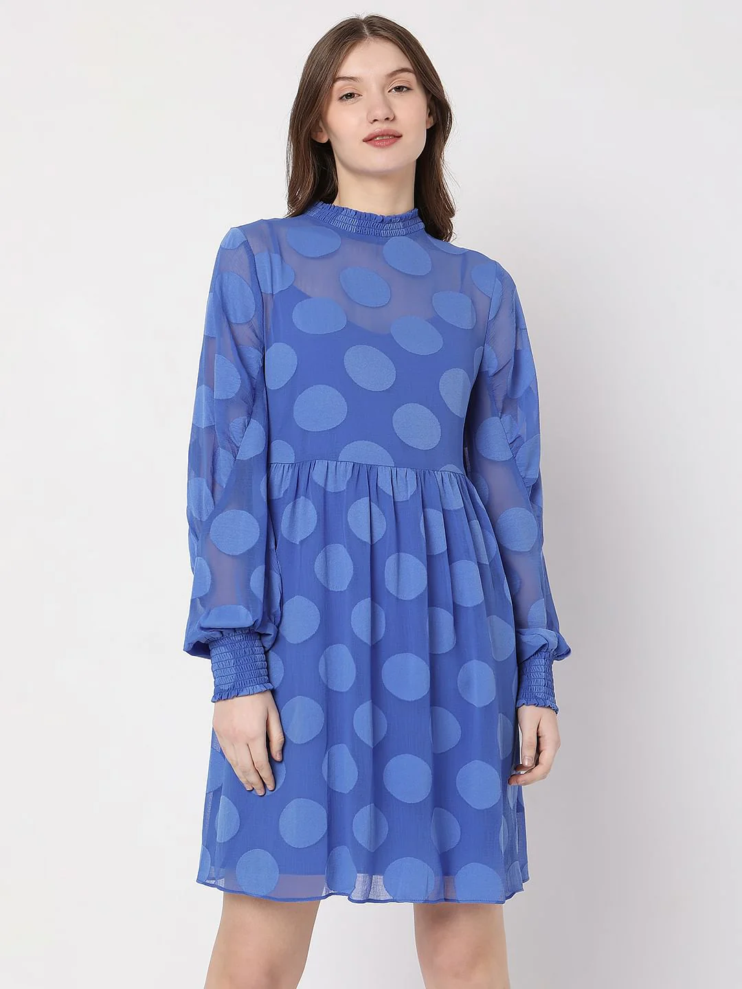 Blue Polka Dot Fit & Flare Dress - Image 2