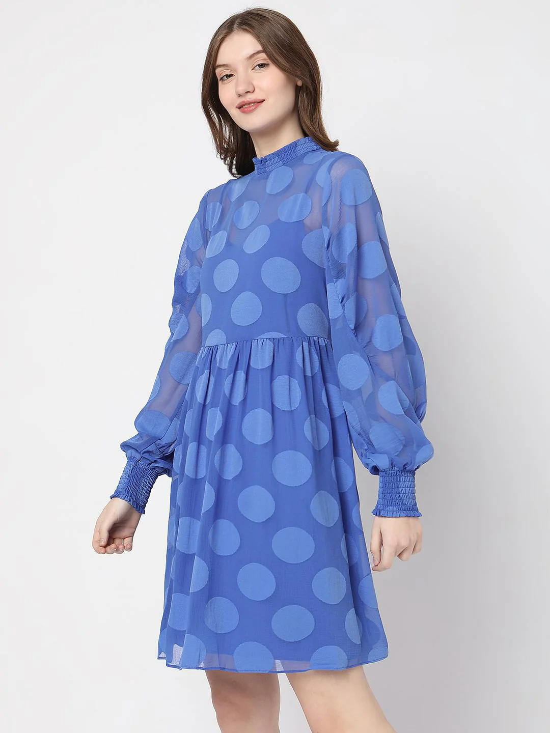Blue Polka Dot Fit & Flare Dress - Image 3