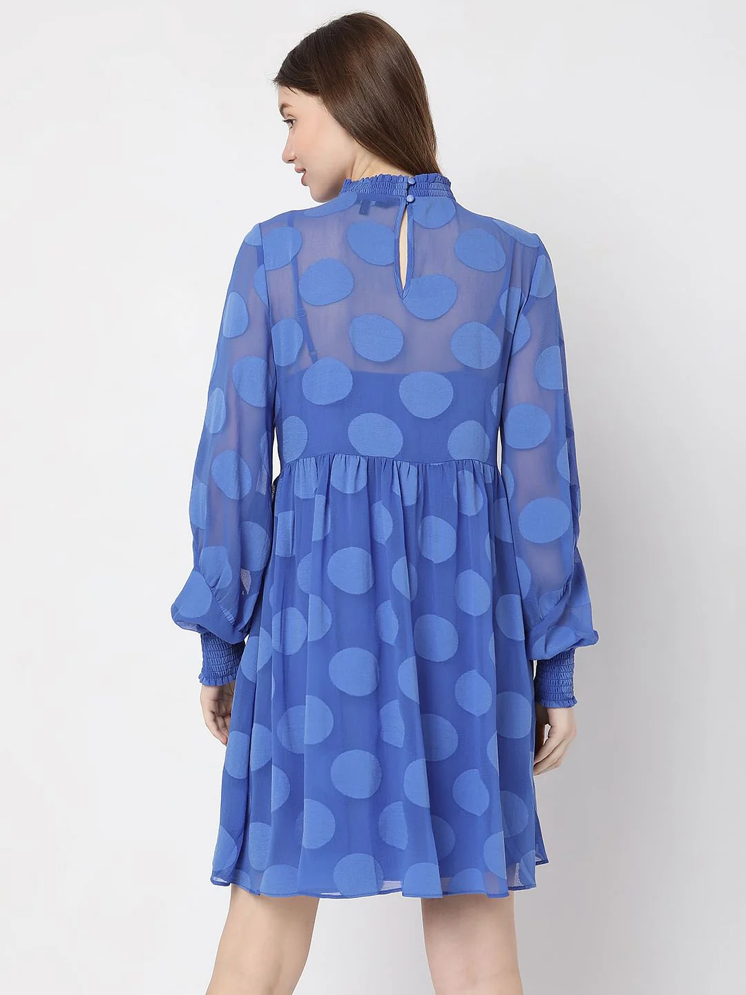 Blue Polka Dot Fit & Flare Dress - Image 4