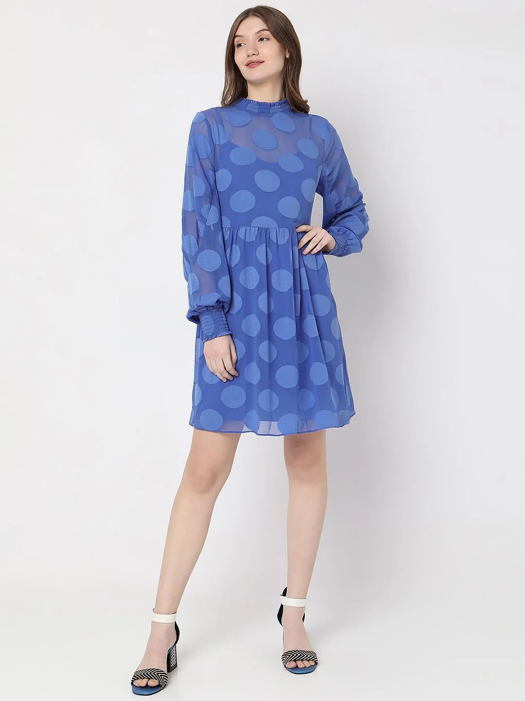 Blue Polka Dot Fit & Flare Dress - Image 5