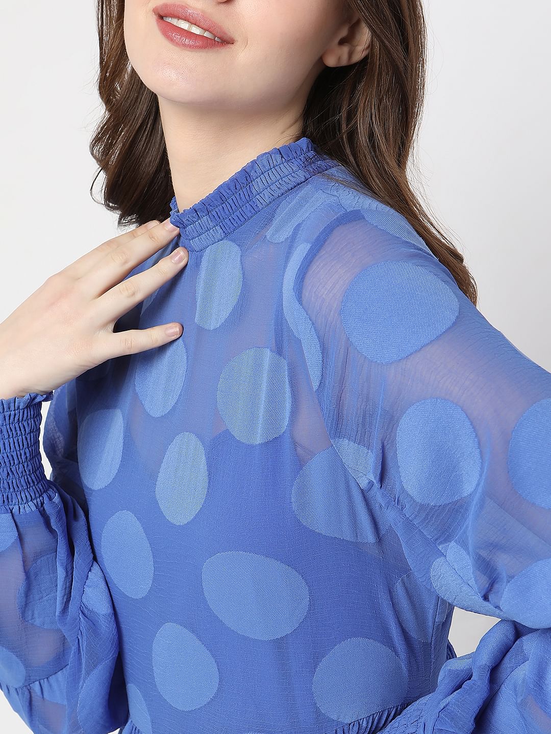 Blue Polka Dot Fit & Flare Dress - Image 6