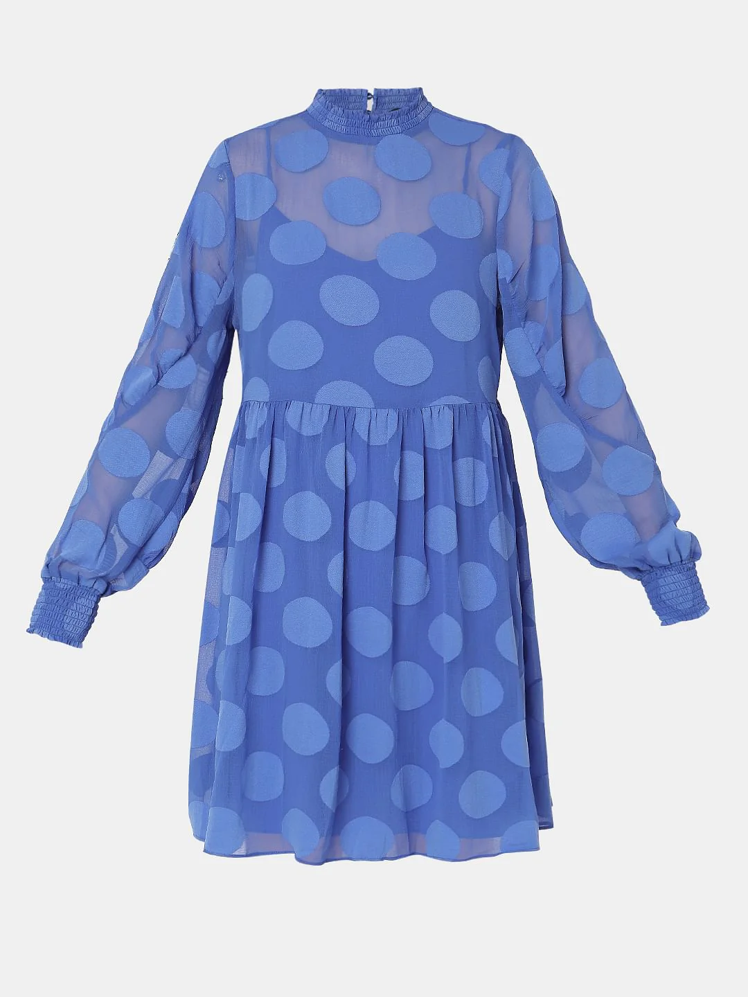 Blue Polka Dot Fit & Flare Dress - Image 7