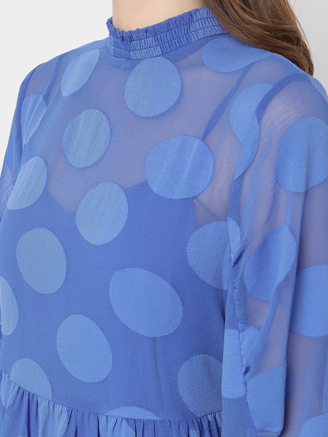 Blue Polka Dot Fit & Flare Dress - Image 8