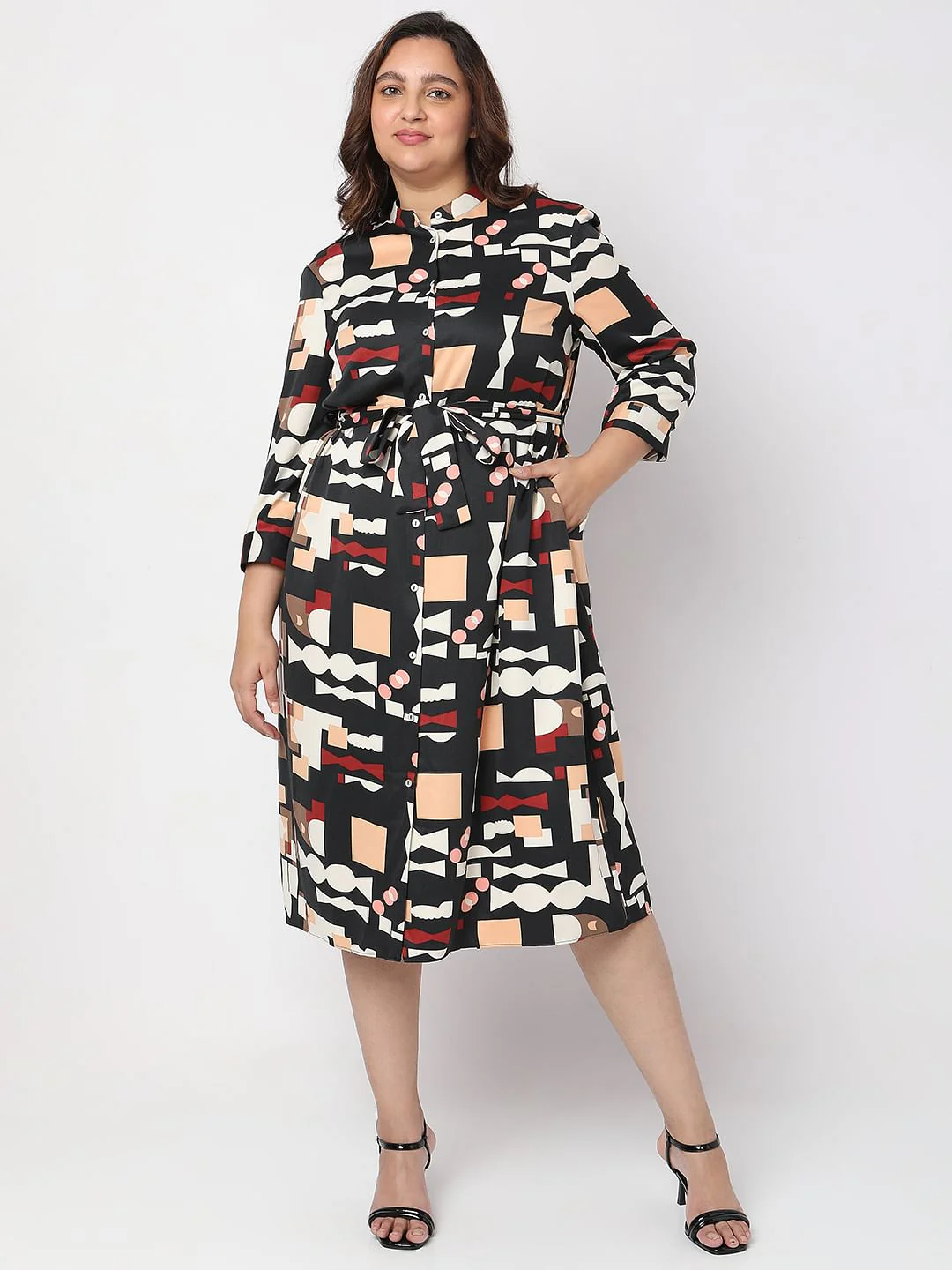 Curve Black Printed Midi Shirt Dress - Image 2